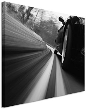 50x70cm Wandbild Fotoleinwand Bild in Schwarz Weiss Front Auto in Kurve