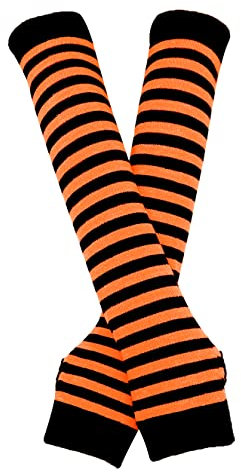 Punk Gothic Rock Long Arm Warmer Fingerless Gloves, Black Orange, One Size
