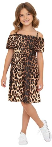 A2Z 4 Kids Girls Skater Dress - Off Shoulder Dress Leopard 13