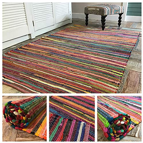 Second Nature Online - Alfombra multicolor tejida a mano, tela reciclada, fabricación ética en la India, tamaño pequeño, mediano o grande, algodón mezcla, multicolor, 60 x 200 cm