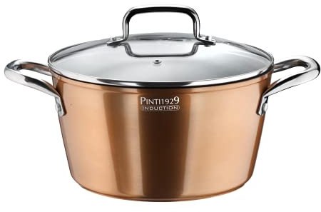 Pintinox Metallic Pentola Alluminio con Coperchio in Vetro, Diametro 20 cm, Antiaderente, Adatta ad Induzione
