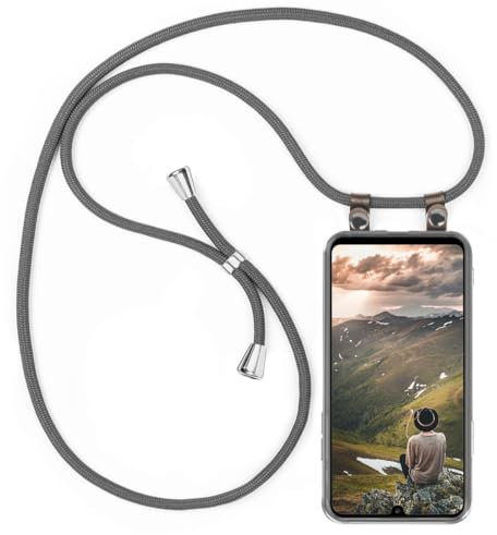 moex Handykette für Huawei P30 Pro/P30 Pro New Ed Hülle mit Band abnehmbar, Handyhülle mit Kette zum Umhängen, Handyband Kordel Umhängehülle, Necklace Handy Umhängeband, Grau