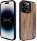 iATO iPhone 14 Pro Max Magnetic Wood Case. Unique & Classy Shockproof Protective Cover. Compatible with MagSafe & Wireless Charging Real Wooden Overlay on Soft Black TPU - Natural Walnut