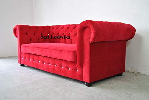 jvmoebel Chesterfield 3 Sitzer Couch Polster Textil Couchen Sitz Wohnzimmer Sofa Rot Samt
