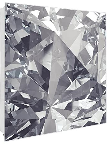 banjado® Großer Schlüsselkasten Glas/Schlüsselbox 30cm x 30cm mit 50 Haken - Motiv Facetten Monochrome/Schlüsselkasten modern für Schlüsselaufbewahrung mit beschreibbarer, magnetischer Glastür