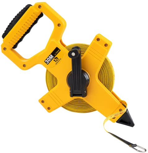 HOGARSWE Open Reel Fiberglass Tape Measure, Tape Measure 100 ft by 1/2-Inch, Inch/Metric Scale for Engineer,Outdoor, Athletic Field, Impact Resistant ABS Shell (100FT/30M