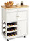 COSTWAY Desserte de Cuisine à roulettes, Rangement Cuisine Plateau en Bois d'Hévéa, Tiroir, Porte-Bouteilles à 3 Niveaux et 2 Placards, Idéal pour Restaurant, Bar, 37 x 67 x 86 cm, Blanc