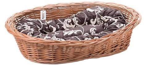 Wiklinowy Świat - Hundebett Weidenkorb Katzenbett, Weidenbett für Haustiere - Natürlich warm, atmungsaktiv und stilvoll - Verschiedene Größen 66x47x15cm - Braun mit Schnörkelmuster