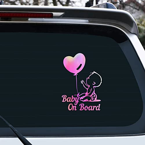 Vesvory 2 Stück Ballon Baby im Auto Aufkleber, lustige Baby an Bord Aufkleber, Baby-Sicherheitsschild, gestanzte Vinyl-Aufkleber, niedliche Baby-Fensterstoßstangen, Autoaufkleber (Regenbogen-Weiß)
