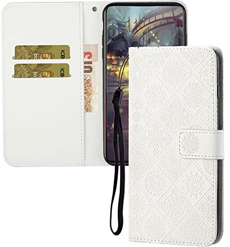 IMEIKONST Compatible with iPhone 12 Mini Flip Case, Premium Leather Retro Phone Case Notebook Wallet with Card Holder Magnetic Closure Shockproof Cover for iPhone 12 Mini 5.4. White XCH