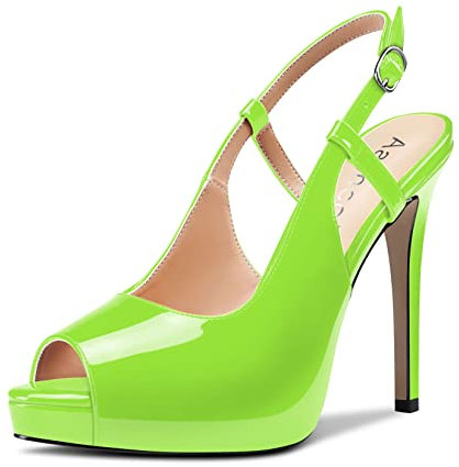 Aachcol Donna Slingback Piattaforma Sandali Aperte sulla Punta Spillo Alto High Tacco Heel Cinturino alla Caviglia Dress Scarpe da Matrimonio Feste 12 CM Verde Lime Verniciata 45 EU