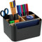 Relaxdays Schreibtisch Organizer, 5 Fächer, Kunststoff und Holz, Badorganizer, modern, HxBxT: 9,5 x 18 x 15 cm, schwarz