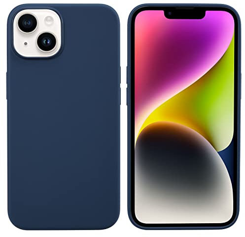 THBY Coque pour iPhone 14, Silicone Liquide Fine Originale Étui Ultra Slim Gel Antichoc Protection Case avec Tissu Microfibre Coussin Coque pour Apple iPhone 14. (Bleu, pour iPhone 14)