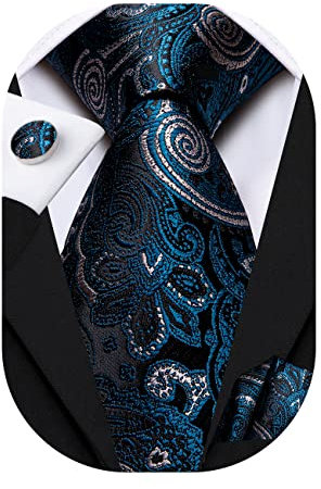 Hi-Tie Herren Solid Color Krawatte Taschentuch Hochzeitsfeier Klassische Krawatte & Einstecktuch Set-Mehrere,schwarz türkisfarben blumig
