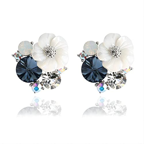 Silber Ohrringe Hängend Mit Stein, 925 Silber Post Fashion Persönlichkeit, Blau Kristall Stein Muschel Blume Damen Ohrringe, Hypoallergene, Perfekt Für Den Täglichen Gebrauch