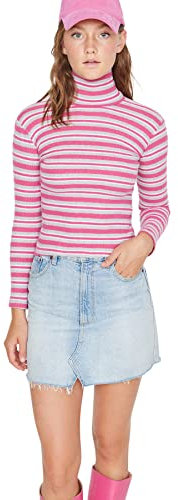 Trendyol Camicetta in Maglia a Collo Alto Basic Slim Fit Camicia, Fucsia, S Donna