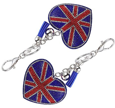 Schlüsselanh?nger Mit Britischer Flagge Strass- Union Union Jack Keychain 2PCS Herzform Britische Flagge Key Ring Sparklining UK Key Chain Handtasche Charm Queen Elizabeth Platinum Jubil?um 2022