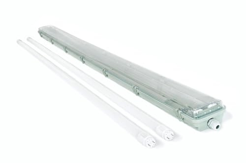 KOLORENO LED Feuchtraumleuchte 150cm Set inkl. 2x LED Leuchtstoffröhre 24W 6000K Kaltweiß – Feuchtraumleuchte wasserdicht für Garage Keller Werkstatt Deckenleuchte