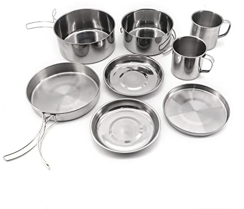 Set di pentole da campeggio, kit di misurazione per campeggio, in acciaio inox, compatto, per campeggio e escursionismo