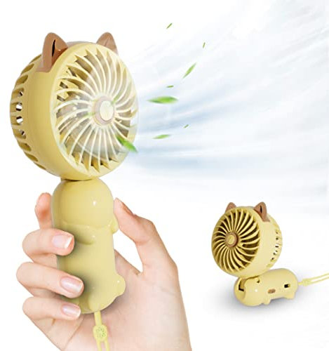 LIEWET Handheld Fan,Cat Fan,Cute Portable Fan Rechargeable,Mini Folding Fan,Three Wind Speeds,100° Adjustable,Small Makeup Fan for Girls Women Yellow