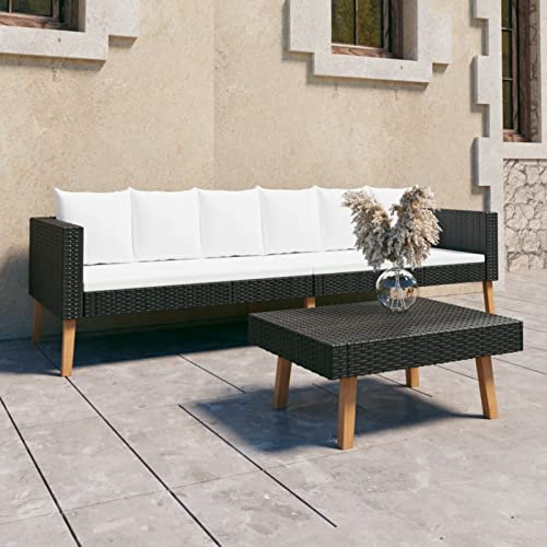 Yolola Poly-Rattan 3-Sitzer Balkonsofa mit Tisch | Balkonmöbel Kleiner Balkon | Gartensofa Set | Rattan Garten-Lounge-Möbel Set perfekt für kleine Balkons Schwarz