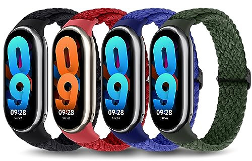 EIHAIHIS Correa de repuesto de 4 piezas compatible con Xiaomi Band 8, ajustable de nylon tejido elástico de un solo anillo para Xiaomi Band Mi Band 8 Smartwatch Accesorios,Negro/rojo/azul/verde