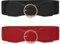 WERFORU 2 Stück Elastischer Taillengürtel für Damen Vintage Breiter Kleid Gürtel Mode Dehnbarer Cinch Gürtel Schwarz/Rot