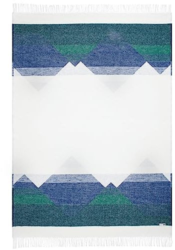 Steppenwolle® Wolldecke Alaska (135x200 cm) Wolldecke warm aus 100% Schurwolle | Nachhaltige Wolldecke für zuhause & unterwegs | Wolldecke in blau beige weiß | Fair produziert in der EU