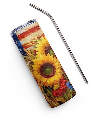 Générique 3D Memorial Day Tumbler American Flag Sunflower, 3D Patriotic tumbler, 3D July 4th 20 oz Tumbler, Tumbler flag USA