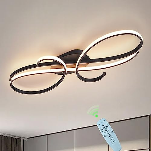 DDYY LED-Deckenleuchte, moderne Designer Deckenleuchte, Wohnzimmerlampe mit Fernbedienung Dimmbar Schlafzimmer Deckenlampe für Esszimmer Küche Energiespar Deckenstrahler (Schwarz, 80CM)…