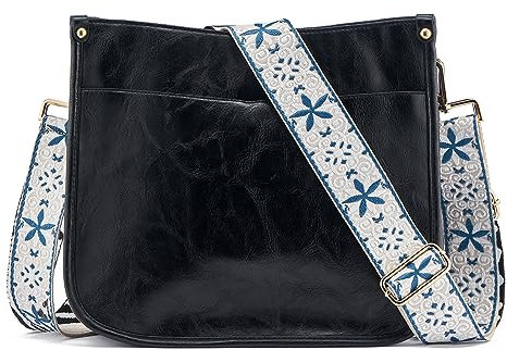ZOUIQSS Dame Crossbody Taschen Leder Umhängetasche Frauen Hobo Handtasche mit Reißverschluss Schultertasche mit verstellbarem Riemen(Schwarz(5CM) Farbe75)
