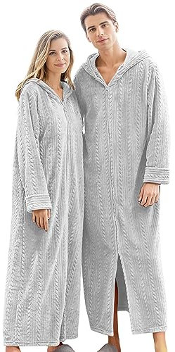 Chnnamzu Bademantel Flauschig für Herren Und Damen - Bademantel Damen Frottee Mit Kapuze - Bademantel Damen Lang - Hausmantel Damen ReißVerschluss - Morgenmantel Damen Lang Warm