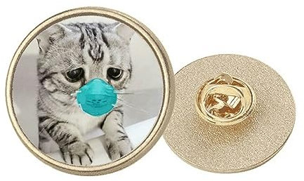 Broche ronde en métal doré avec tête de chat triste, M, Métal