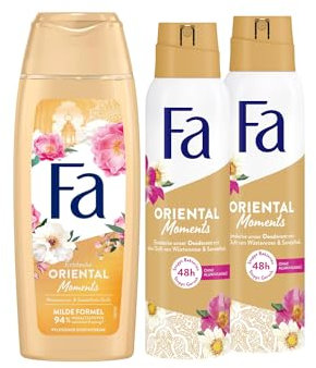 FA Duschgel Oriental Moments (1x 250 ml) & Deospray (2x 150 ml) mit dem zarten Duft von Wüstenrose & Sandelholz, 48h Deo-Schutz ohne Aluminiumsalze, Vegane Formel