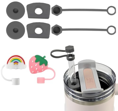 CONQUERALL Gray Leak Proof Straw Caps 3 Piece Silicone Material für Stanley Mug Universal Accessory for On-the-Go Use