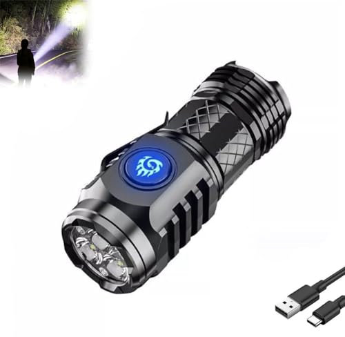 Mini-Taschenlampe mit dreiäugigem Monster, Three-Eyed Monster Mini Flash Super Power Flashlight, Mini LED Taschenlampe, Taschenlampe LED Aufladbar, Wasserdicht Taktische Handlampe mit 5 Modi (Schwarz)