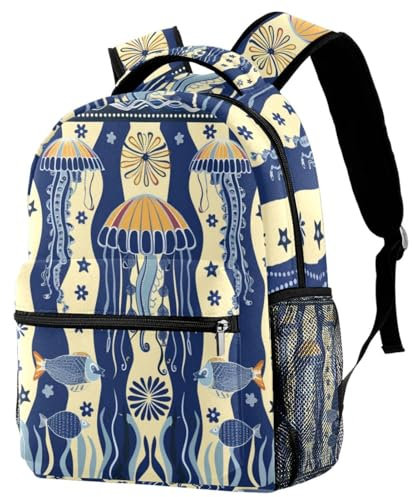 WOSHJIUK Reiserucksack,Arbeitsrucksack,Rucksack,Fische und Wellen boho,Rucksack