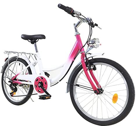AOOUNGM 20 Zoll Mountainbike 6-Gang Schaltung Fahrrad Einstellbar Outdoor Sportlich Mountainbike für Erwachsene, Rosa und Weiß
