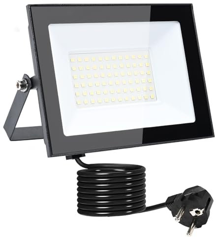 MOLVCE Led Strahler Außen 50W 3000K Warmweiß, Aluminium Superhell 4250LM LED Scheinwerfer mit Stecker und 3 Meter Kabel, IP66 Wasserdicht Außenstrahler für Garten, Parkplatz, Garage, Hof, Türen