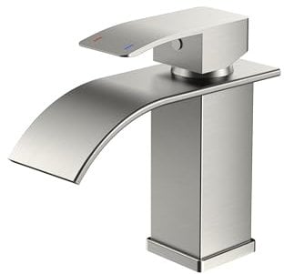 FORIOUS Wasserhahn Bad,Wasserfall Waschtischarmatur Einhandmischer Armatur Waschbecken mit Auslauf Höhe 80 MM,Wassersparend, Energiesparend,Brushed Nickel