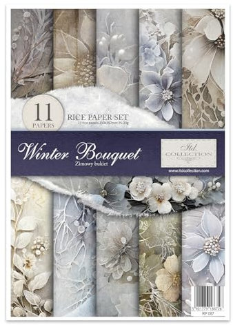 ITD Collection - Reispapier Decopatch - Decoupage Papier - Motivpapier für Serviettentechnik - Rice Paper Sheets - A4 29,7 x 21 cm - Winter Bouquet - RP-067