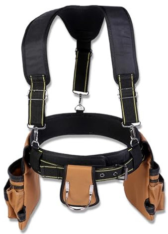 Weytoll Tool Belt with Suspenders Heavy Duty Tool Vest with Detachable & Adjustable Tool Pouch Bags and Waist Support Ideal Tool Organizer for Carpenters Electricians and GardeningA