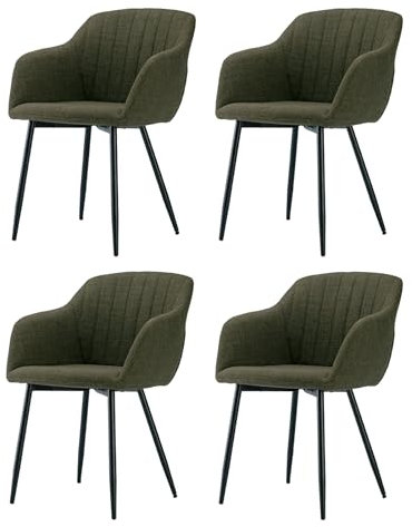 Goeurvant Esszimmerstühle 4er Set mit Armlehne, Küchenstuhl Sessel Polsterstuhl Wohnzimmerstuhl Metallbeine Sitzfläche aus Polyester für Esszimmer, Wohnzimmer, Schlafzimmer, Gras-Grün