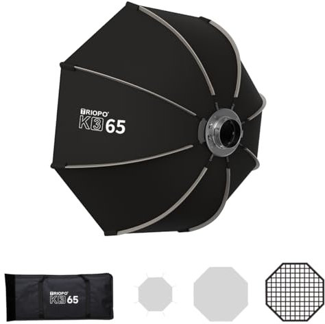 Triopo - Caja de luz octogonal portátil con montaje Bowens: configuración rápida con diseño plegable, compatibilidad para luces continuas de Bowens (K3-65/65 cm/25,6 pulgadas)