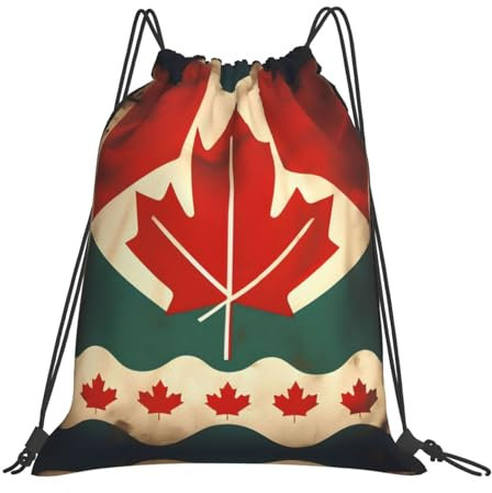 HJLUUFT Retro-Rucksack mit Kanada-Flagge und Kordelzug, stilvoller Rucksack und Cinch-Tasche für Damen und Herren zum Sport, Weiss/opulenter Garten, Einheitsgröße