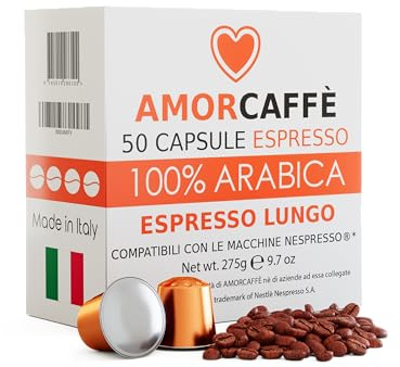 Amorcaffe 50 Aluminium Capsules Compatible with Nespresso Pods - 100% Arabica 5/10 Strength