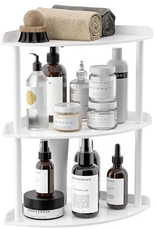 Sezanrpt 3 Tier Acrylic Corner Shelf Organizer Storage 9.5x9.5x15.7 Inch, White Countertop Corner Shelf for Bathroom, Kitchen, Bedroom, Office, Study Room