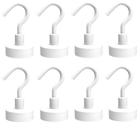 Pasdrucn 8 Stück Magnethaken Extra Stark 36kg, 2.4cm Neodym Magnete Mit Haken, Magnete Stark, Ziehen Neodym Magnet Haken Neodym Magnethaken, Magnetische Haken Für Badezimmer Grillrost (Weiß)
