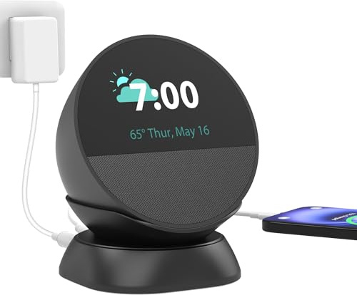PlusAcc Ständer für Spot und Smartphones - Desktop Halterung mit USB-C- und USB-A-Ladeanschlüssen, Tischständer kompatibel mit Spot/iPhone/Samsung (Schwarz)
