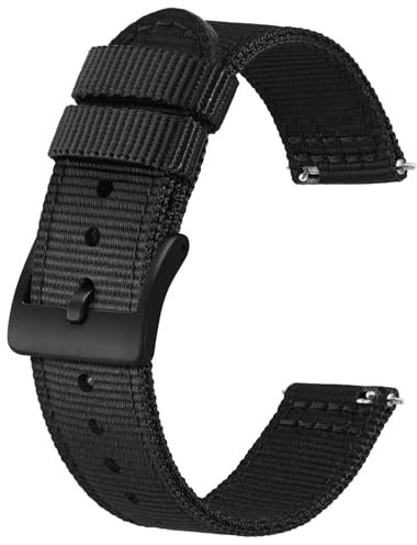 BISONSTRAP Nylon Armband für Herren, Zweiteilige Militär Uhrenarmband, Schnellverschluss, Gebürstete Schnalle, 18mm, Schwarz (Schwarze Schnalle)